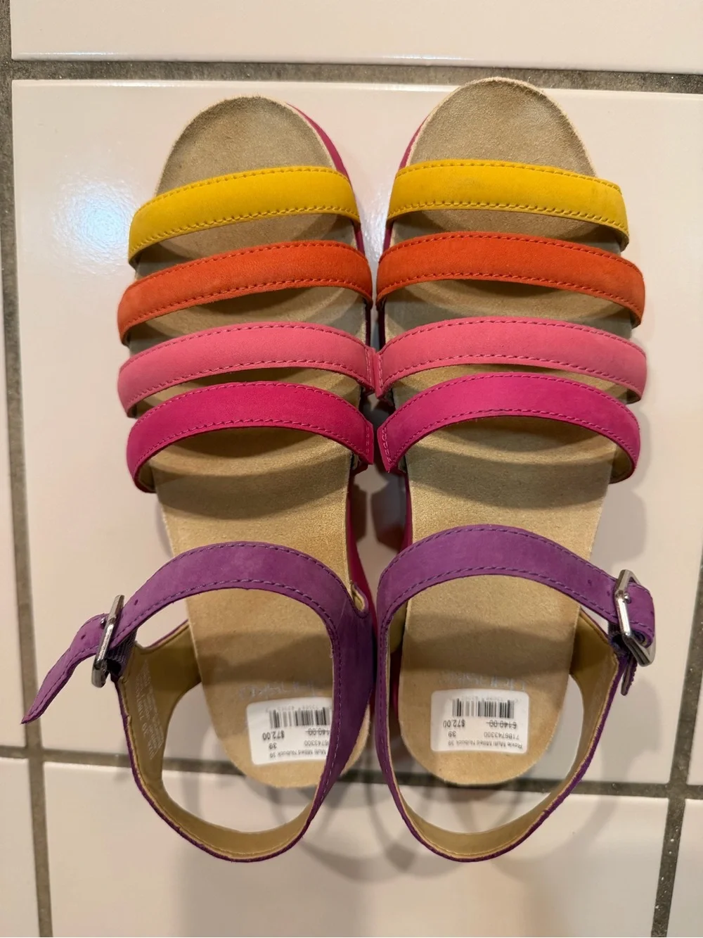 Dansko Colorblock Strappy Sandals in Purple, Pink, Orange & Yellow